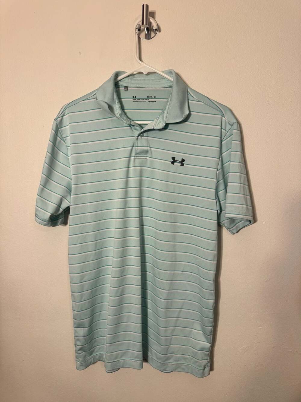 Under Armour HeatGear Loose Striped Polo Shirt Teal White Size SM